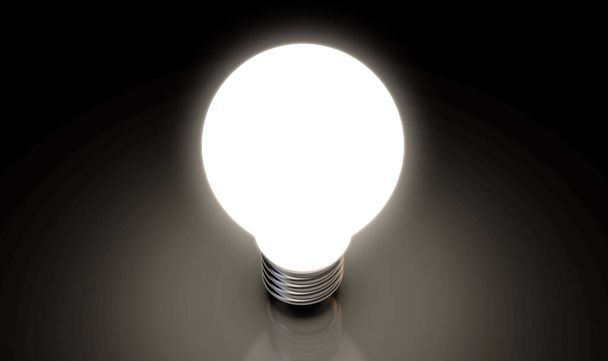 A concept of a disconnected standard light bulb brightly illuminated on a dark background - 3D render - Photo, Image