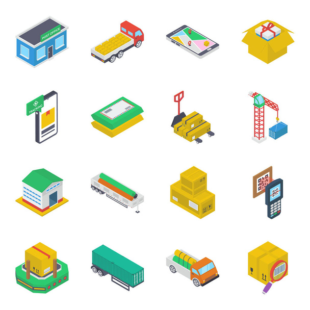 Pack Of Cargo Isometric Icons  - Vector, Image