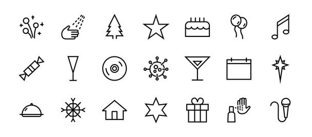  Простой набор значков празднования, связанных с векторной линией. Содержит музыку, Новый год, звезды, мячи, торты, караоке, ди-джеев и многое другое. Редактируемый удар. 480x480 - Вектор,изображение