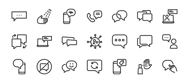 Conjunto simple de iconos de línea vectorial de mensaje. contiene iconos como conversación, SMS, notificaciones, chat de grupo y más. Un derrame cerebral. 48x48 píxeles perfecto, fondo blanco - Vector, Imagen