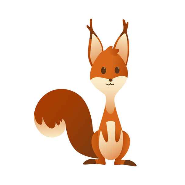 Cute cartoon squirrel. Sweet friendly animal seating and looking on you. Vector illustration with simple gradients. Funny forest wild animal - Vector, Image