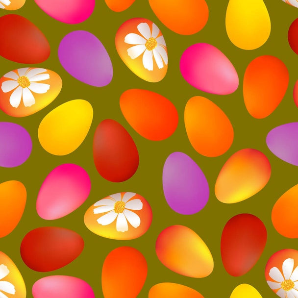 Easter seamless pattern of multi-colored eggs on a green background, vector, ready for printing on fabric, paper, wallpaper, covers, packages, cards, invitations, food packaging, for home design - ベクター画像