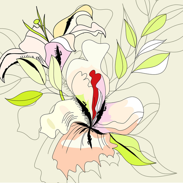 Greeting card with flowers - Vector, afbeelding