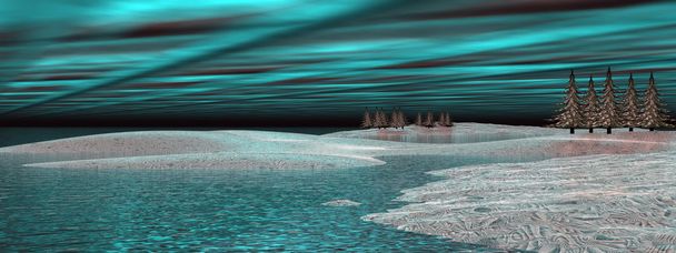 Luzes do norte (aurora boreal) renderização 3D
 - Foto, Imagem