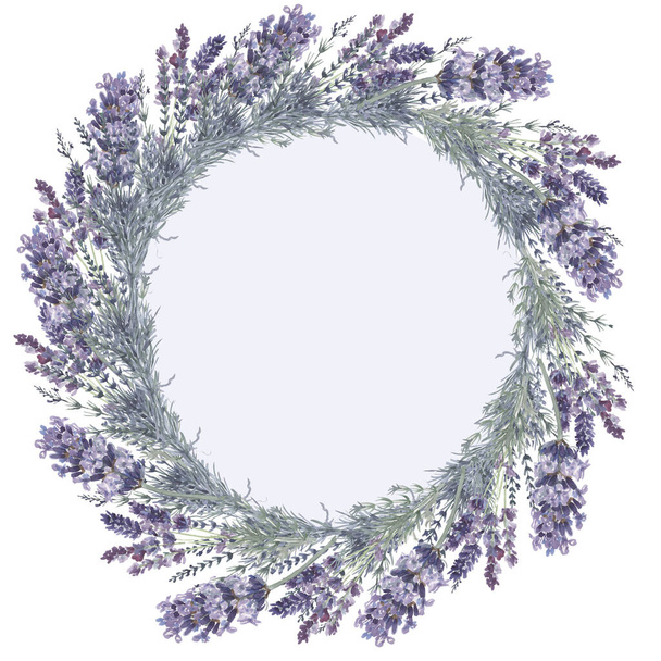ラベンダーは水彩柄のシームレスなプリントテキスタイルアロマセラピーハーブ春の花は白い背景フレームのロゴポストカード植物植物植物植物植物ライラックパープルブルーグリーンライム小枝ヴィンテージリアリズム  - 写真・画像