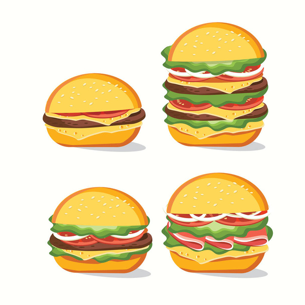 Γρήγορο φαγητό, Tasty set fast food vector απομονωμένο σε λευκό φόντο - Διάνυσμα, εικόνα