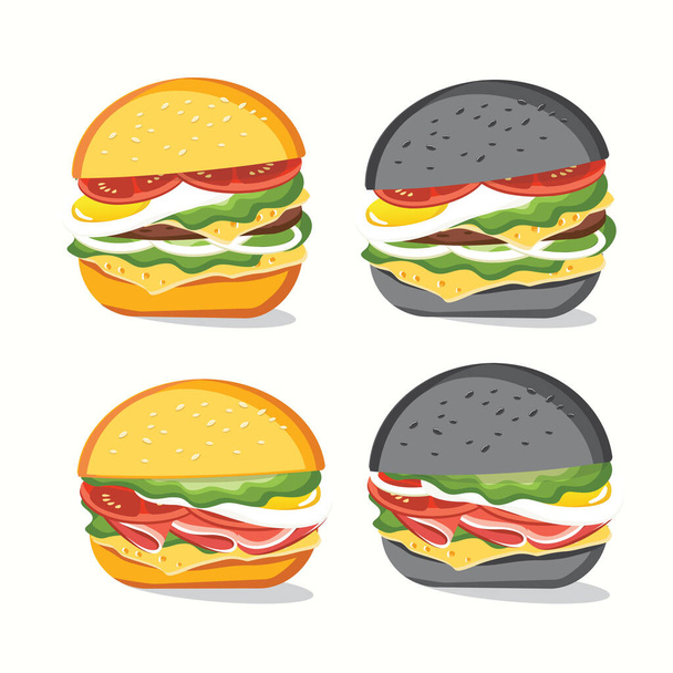 Fast food, conjunto saboroso vetor de fast food isolado no fundo branco - Vetor, Imagem