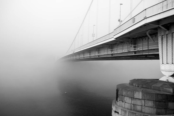 Elisabeth Bridge on foggy morning in Budapest, connecting Buda and Pest across the River Danube. Travel - Photo, Image