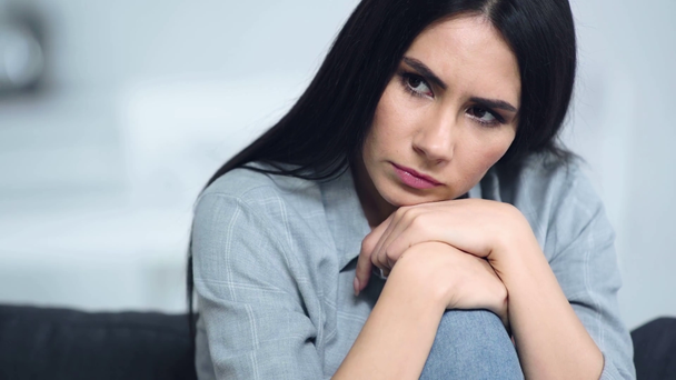 upset and attractive woman looking away  - Footage, Video