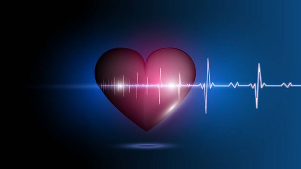 Ilustração vetorial de um coração humano no fundo de um gráfico de frequência cardíaca brilhante. Medicina, saúde, ritmo cardíaco, estilo de vida saudável. EPS 10
. - Vetor, Imagem
