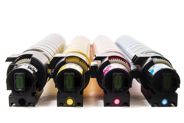 cartridges for laser printers aligned on a white background. - Photo, Image