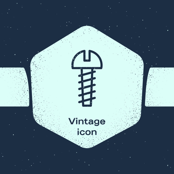 Grunge line Metallic screw icon isolated on blue background. Monochrome vintage drawing. Vector Illustration - Vector, Image