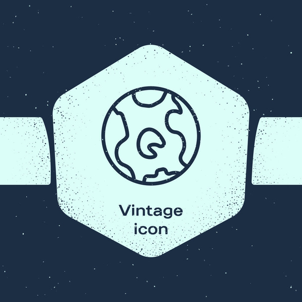 Grunge sor földgömb ikon izolált kék háttér. Világ vagy föld jel. Globális Internet szimbóluma. Geometriai alakzatok. Monokróm Vintage rajz. Vektoros illusztráció - Vektor, kép