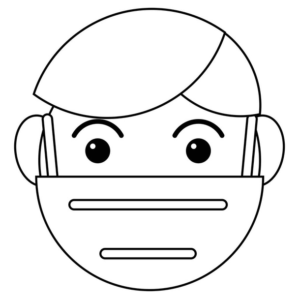 Man with mouth medical mask icon isolated on white background. Flat outline design. Black and white vector illustration - Vetor, Imagem