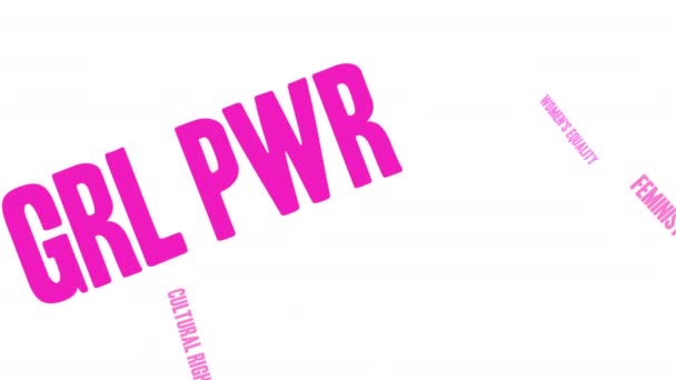Grl PWR woord wolk op een witte achtergrond. Deze woord wolk titel is een alternatieve spelling voor Girl Power. - Video