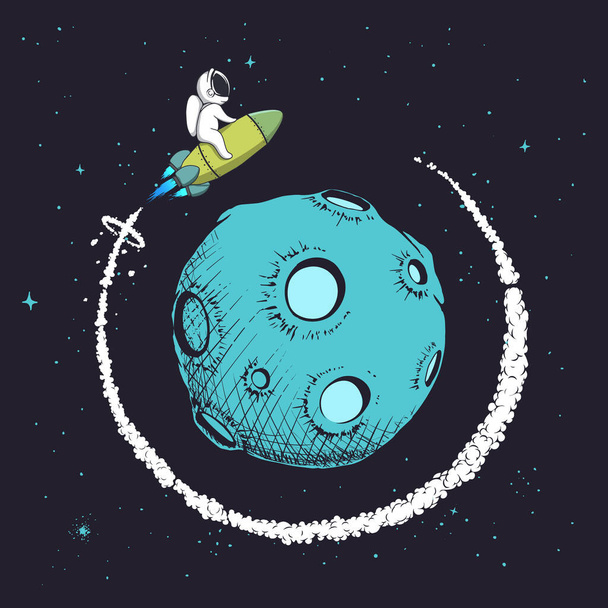 astronaut flying uround orbit of planet - Wektor, obraz