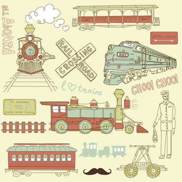 Trenes colección vintage
 - Vector, Imagen