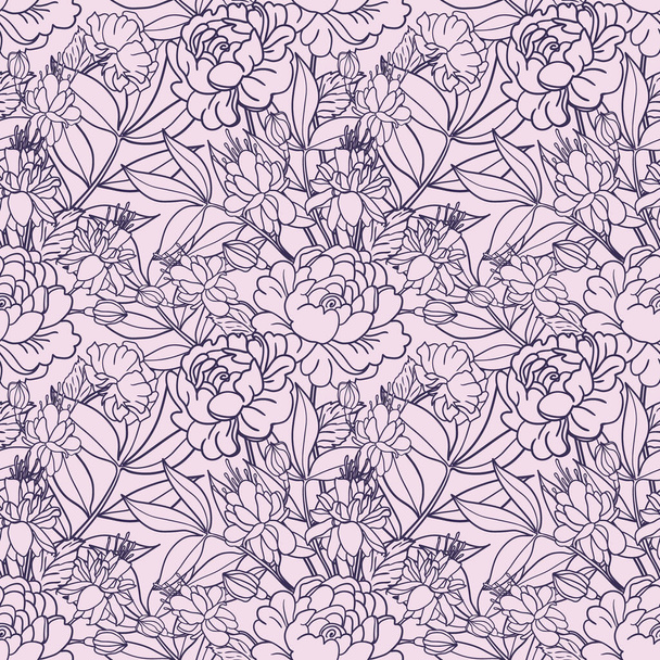 Realistic floral seamless pattern. Vector background with flowers and leaves. - Vector, Image