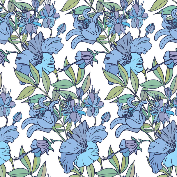 Realistic floral seamless pattern. Vector background with flowers and leaves. - Vektor, obrázek