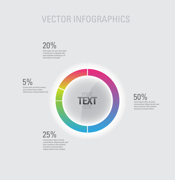 Vector pie chart infographic on gray background - Vetor, Imagem