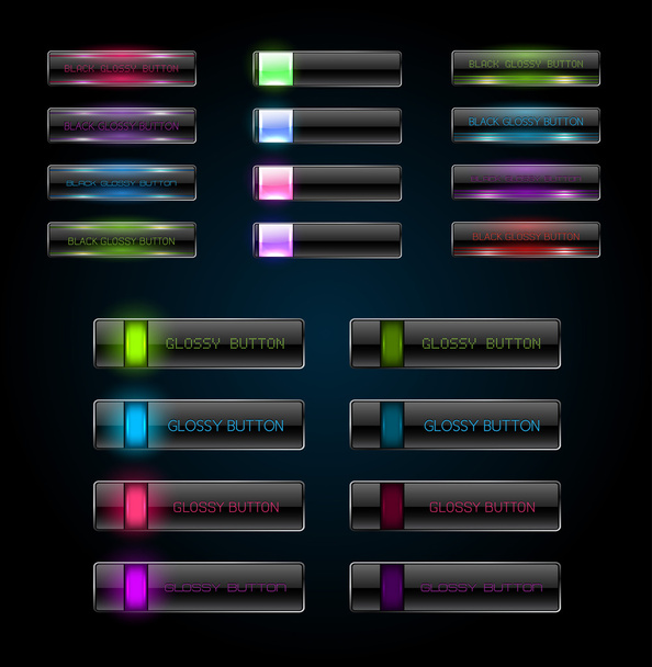 Colorful dark glowing web buttons collection - Vektör, Görsel
