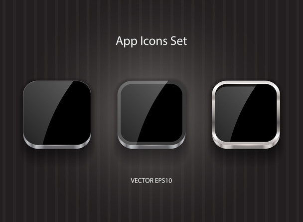 Black glossy vector square app icons - Vektör, Görsel