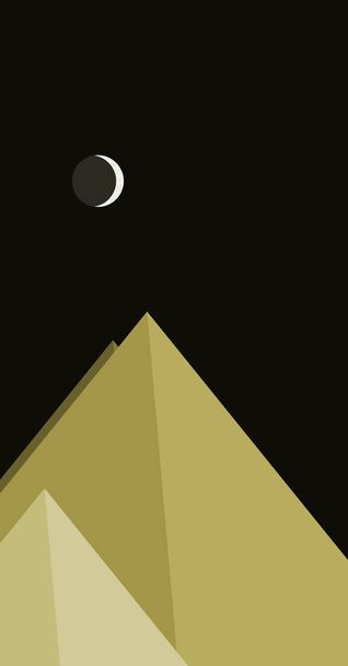 山のパノラマビューと月の抽象的なランダムな配置ジェネラティブアート背景イラスト - ベクター画像