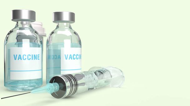 Butelki ze szczepionką Strzykawka 3d renderowana na białym tle w celu uzyskania zawartości medycznej. - Zdjęcie, obraz