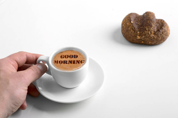 snídaně jídlo ranní káva buchta sezamový zdravé jídlo - Fotografie, Obrázek