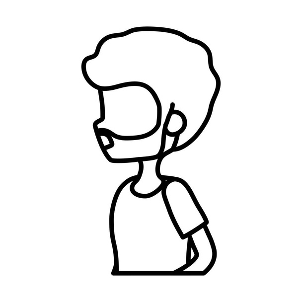 side view young man portrait character thick line - Wektor, obraz