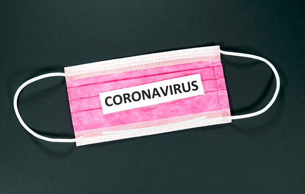 Coronavirus escribiendo sobre una máscara roja sobre fondo negro. ¿Qué es el coronavirus? Un nuevo coronavirus es un nuevo coronavirus que no ha sido identificado previamente. El virus que causa la enfermedad COVID-19
 - Foto, imagen
