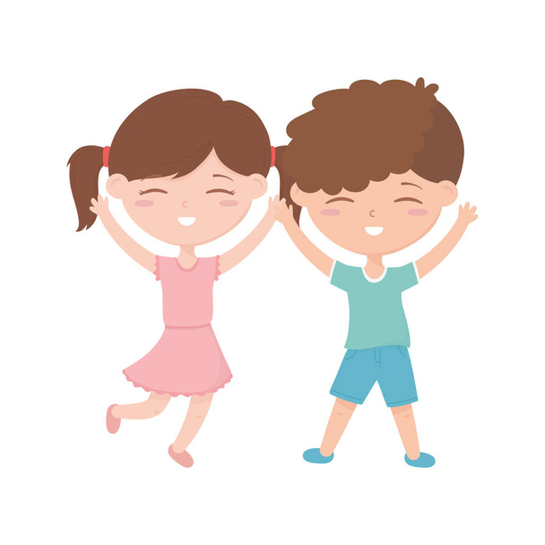 happy childrens day, little boy and girl celebration excited cartoon - Vektor, kép