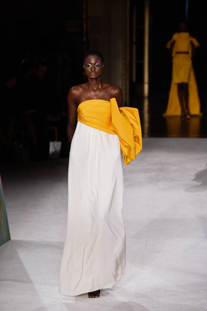 NEW YORK, NEW YORK - SEPTEMBER 07: A model walks the runway for Christian Siriano during New York Fashion Week: The Shows September 07, 2019 in New York City.  - Zdjęcie, obraz