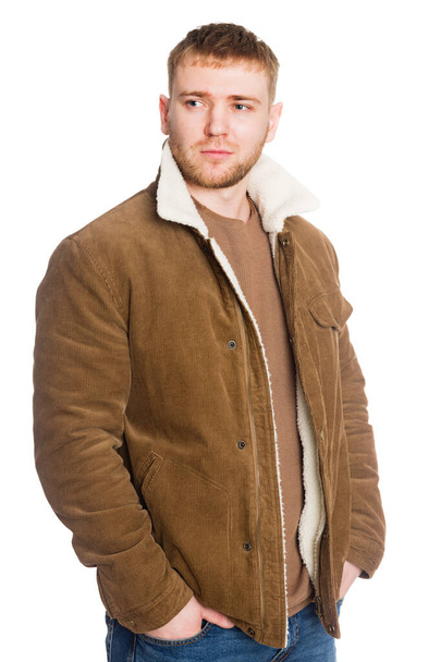 Portrait young European man in a winter jacket. Isolated on white. - Fotografie, Obrázek