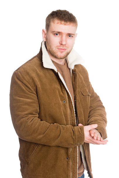 Portrait young European man in a winter jacket. Isolated on white. - Fotografie, Obrázek
