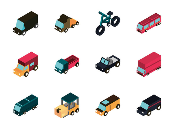 transport samochodów ciężarowych pojazdów ikony izometryczne zestaw - Wektor, obraz