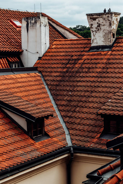 Roofs of old houses in Prague. Prague cityscape, Czech Republic. - Foto, afbeelding