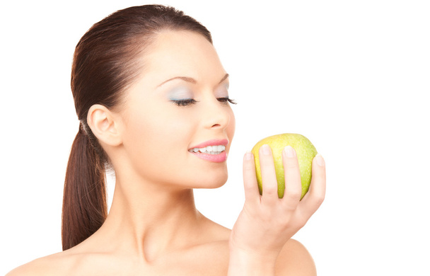 Young beautiful woman with green apple - Foto, Imagem