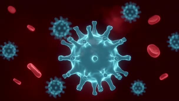 3D animáció Coronavirus sejt az emberi testben. Covid-19-es sejt mikroszkóppal látható. Realisztikus 3D-s renderelés. Vírus szimulációs modell légúti fertőzésekben. Az egészséges ellátás fogalma. - Felvétel, videó