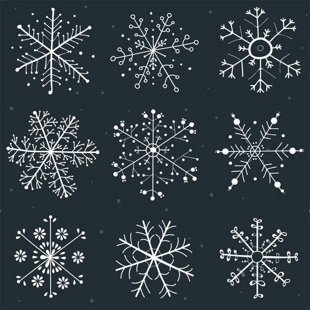 Copos de nieve dibujo - la colección sin costuras - Patrón de vectores, impresión de papel, azul claro
 - Vector, imagen