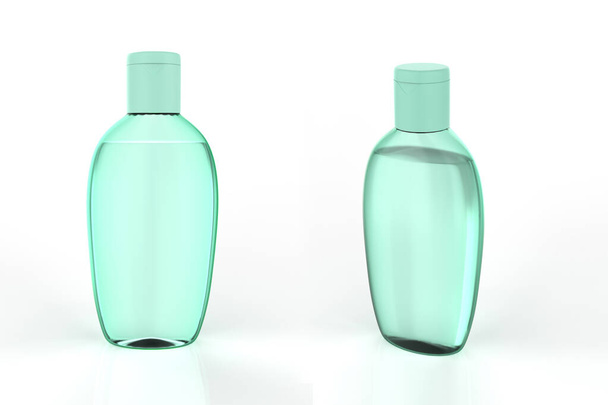 Tiszta kézfertőtlenítő egy átlátszó, fehér alapon izolált palackban. A kézfertőtlenítőt baktériumok, baktériumok és vírusok elpusztítására használják. 3d illusztráció  - Fotó, kép