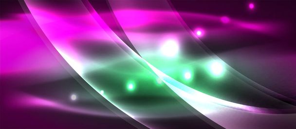 Abstraktní pozadí. Lesklé designové neonové vlny se světelnými efekty, techno trendy design. Vektorové ilustrace pro tapetu, nápis, pozadí, karta, ilustrace knihy, úvodní strana - Vektor, obrázek