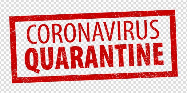 Coronavirus Quarantine rectangle grunge framed seal stamp on transparent background. Red vector rectangle textured seal stamp with Coronavirus Quarantine text inside rectangle.  Stock vector. EPS10. - Vector, Image