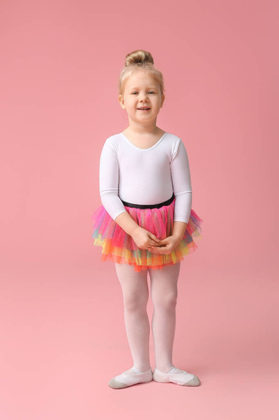 Cute little ballerina on color background - Foto, imagen