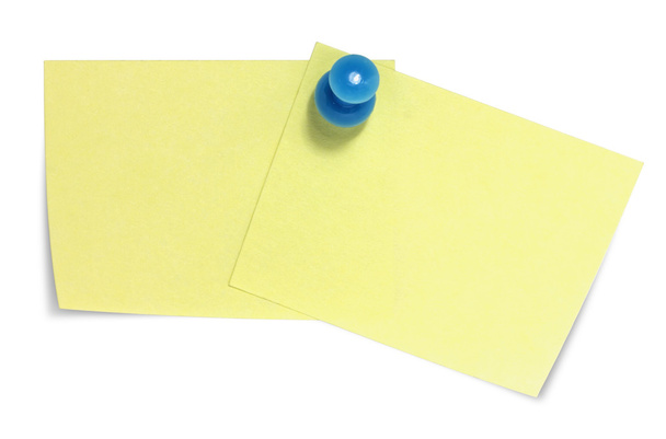 διπλό κολλώδη σημείωση με μπλε pin, και σκιά - Φωτογραφία, εικόνα