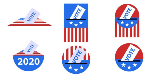 ABD seçimleri için soyut logo kavramı. Başkanlık seçim afişi geçmişi. ABD oy vektörü illüstrasyonu ayarlandı. - Vektör, Görsel