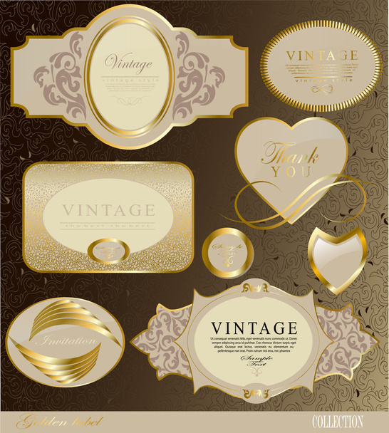 Retro vintage set of white gold label - Vektör, Görsel