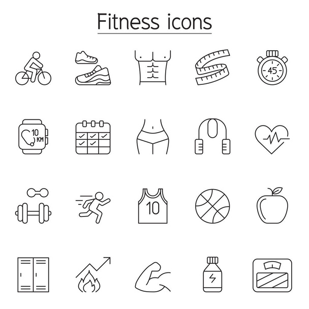 Zestaw ikon fitness i ćwiczeń w stylu cienkiej linii - Wektor, obraz