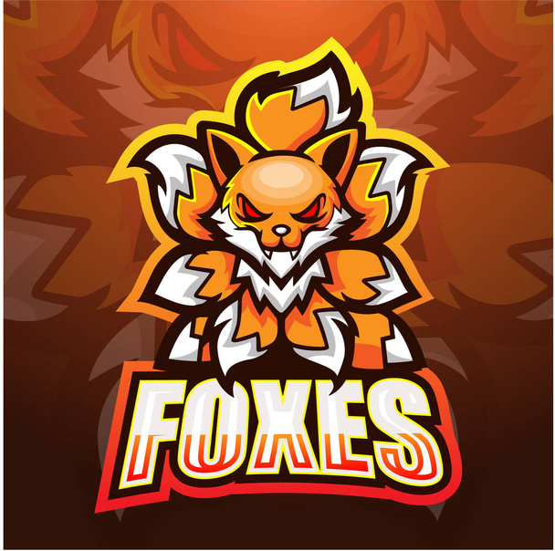 Foxes maskot esport logo tasarımının vektör illüstrasyonu - Vektör, Görsel