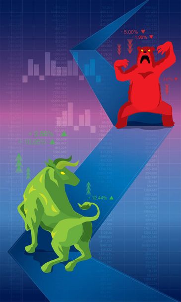 Вектор быка и медведя, которые представляют биржевые тренды.
. - Вектор,изображение